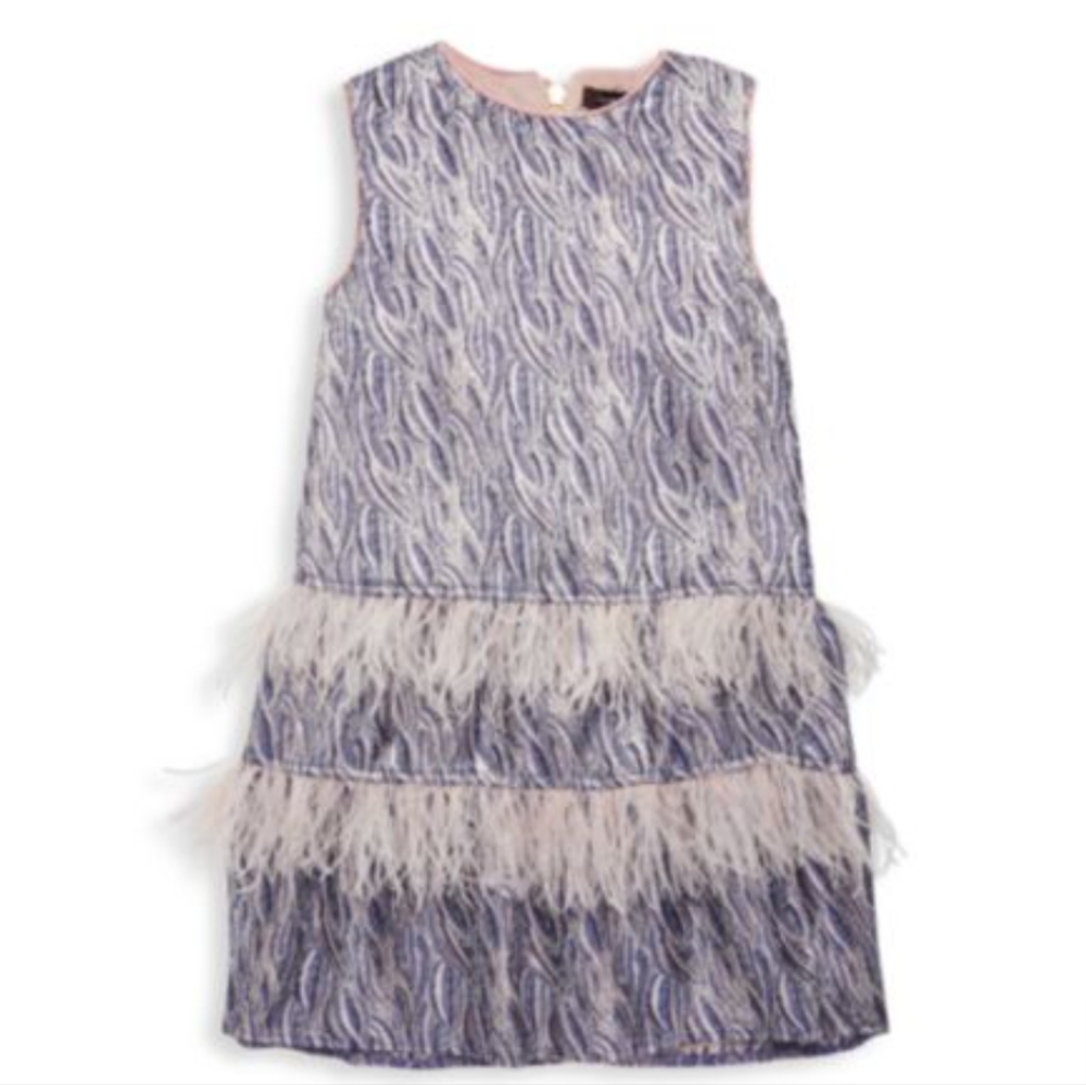 Faux Feather Jacquard Shift Dress